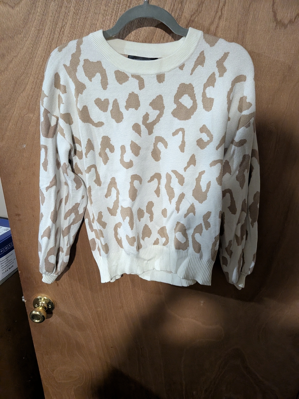 Neutral Animal Print Crewneck Sweater - Cream/Tan